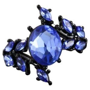 Pear Cut Blue Sapphire & accent stones bridal wedding engagement ring in Rhodium